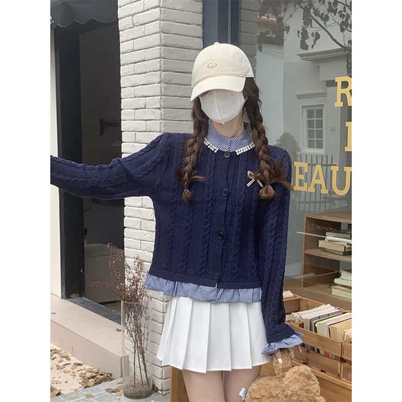 Áo Khoác cardigan phối Kẻ Sọc Ngọc  Thời Trang Mùa Thu 2023 Mới Cho Nữ
