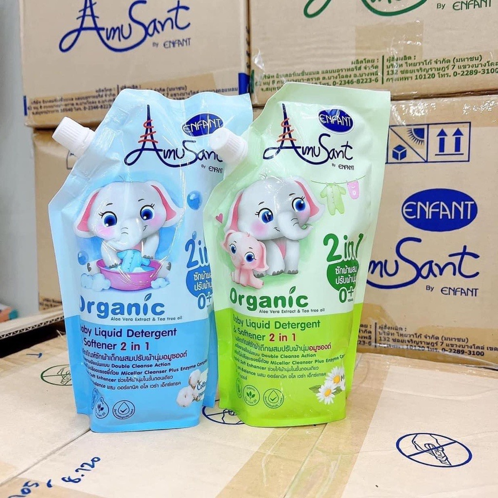 Nước giặt xả quần áo cho bé Amusant 2in1 chiết xuất Trà & Nha Đam cho trẻ sơ sinh & da nhạy cảm 600ml