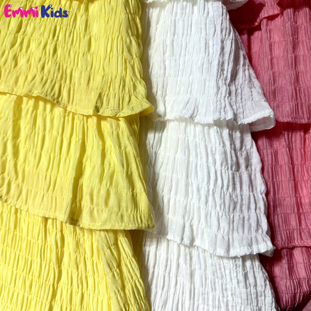 A93 Váy bé gái tầng, chất tơ xốp EMMIKIDS, Đầm trẻ em kèm kẹp tóc cute