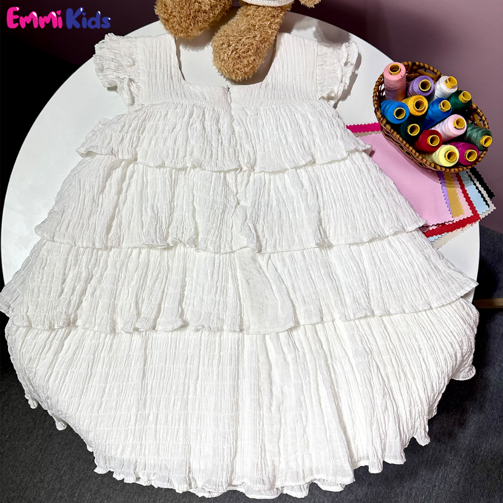 A93 Váy bé gái tầng, chất tơ xốp EMMIKIDS, Đầm trẻ em kèm kẹp tóc cute