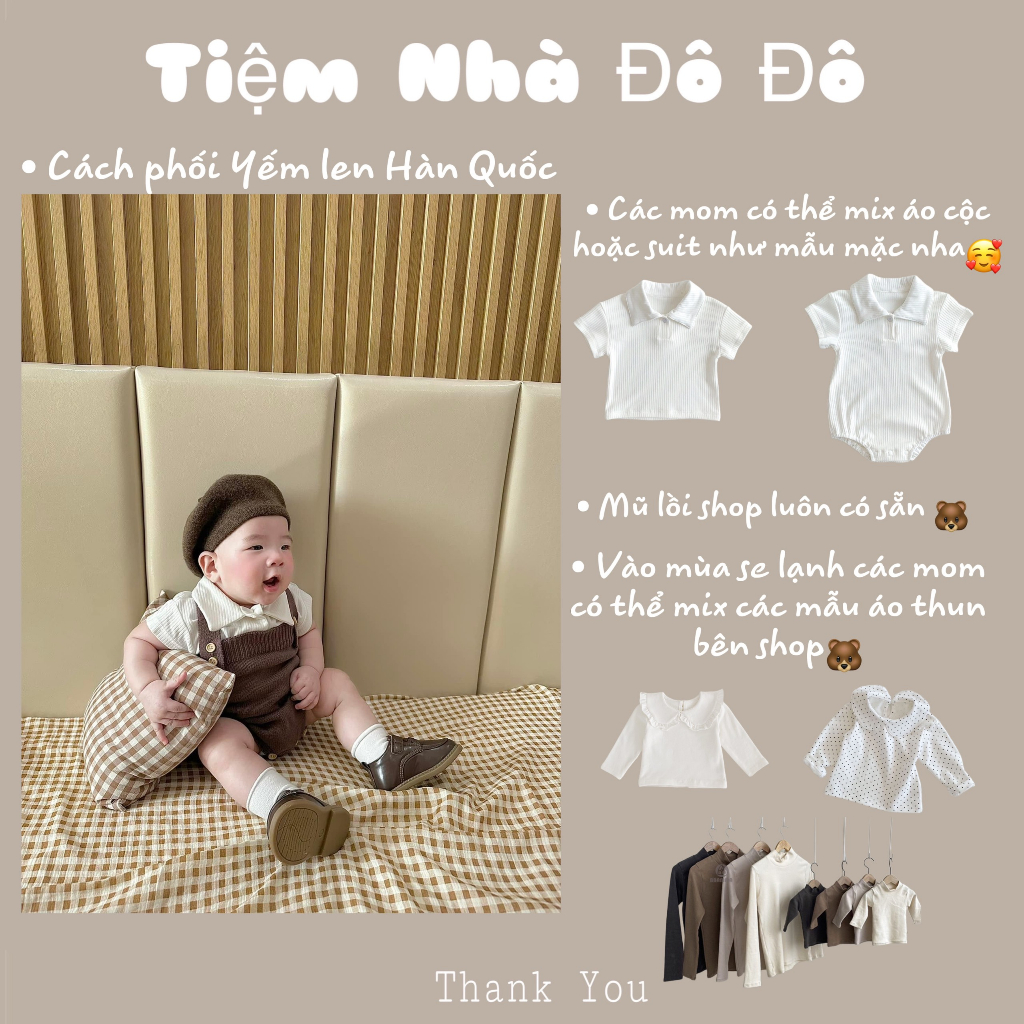 Quần yếm len Hàn Quốc thu dông sơ sinh cho bé gái bé trai từ 5 tới 15kg