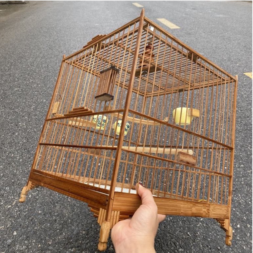Khung lồng chim chào mào báng súng chất liệu trúc tự ráp form Thái đấu đẹp chắc chắn