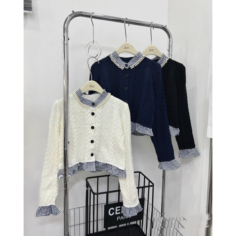 Áo Khoác cardigan phối Kẻ Sọc Ngọc  Thời Trang Mùa Thu 2023 Mới Cho Nữ