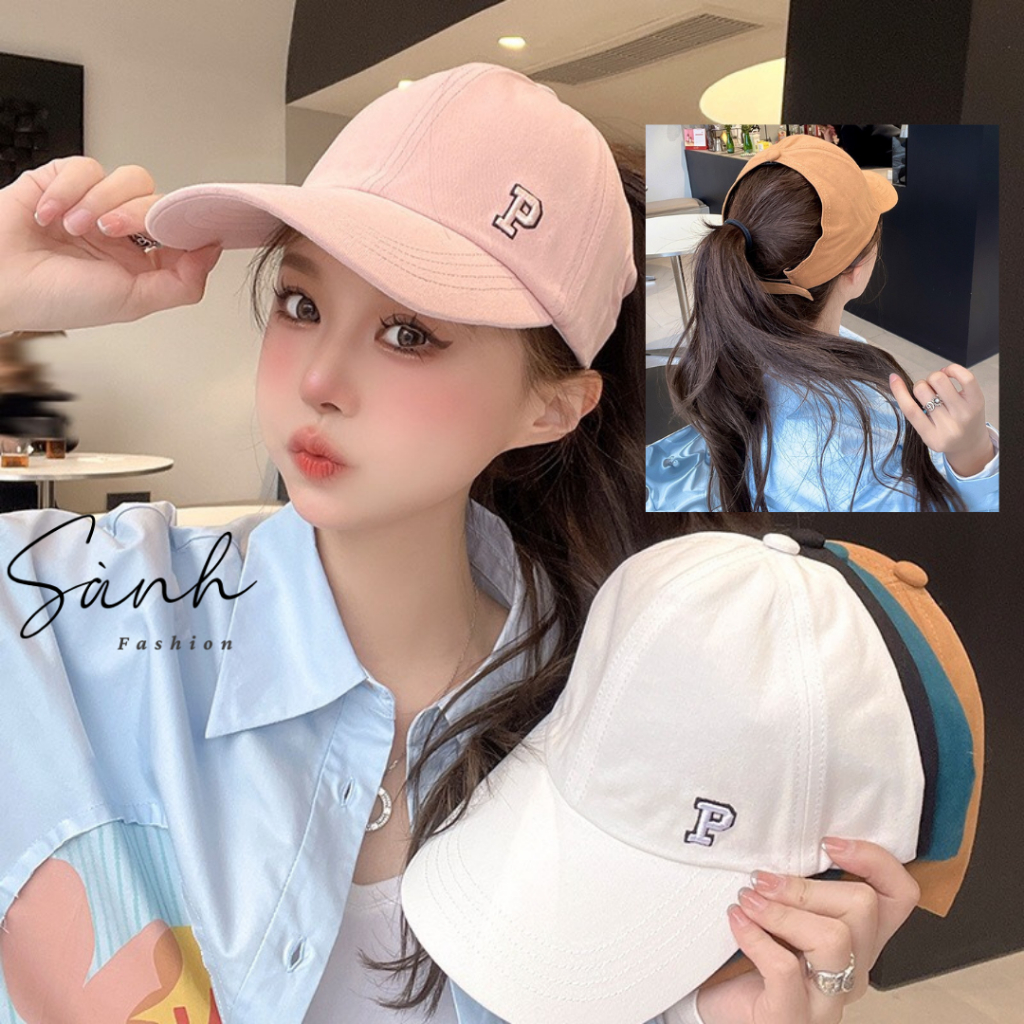 Mũ lưỡi trai nửa đầu thêu chữ P Nón kết chất kaki cao cấp thời trang form unisex nam nữ_sanhfashion