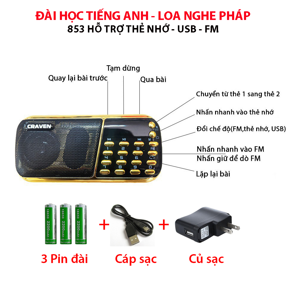 Đài nghe nhạc cắm usb thẻ nhớ Craven Cr853