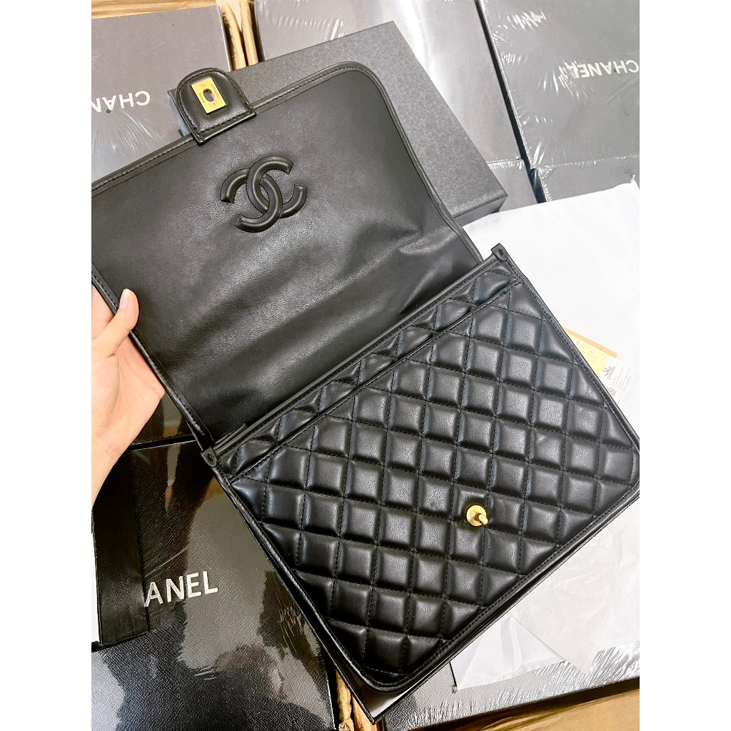 Balo đeo chéo cầm tay ô trám da bóng nữ size 30 vừa laptop 11 inch Cha nel supuer fullbox Smano bags hỏa tốc