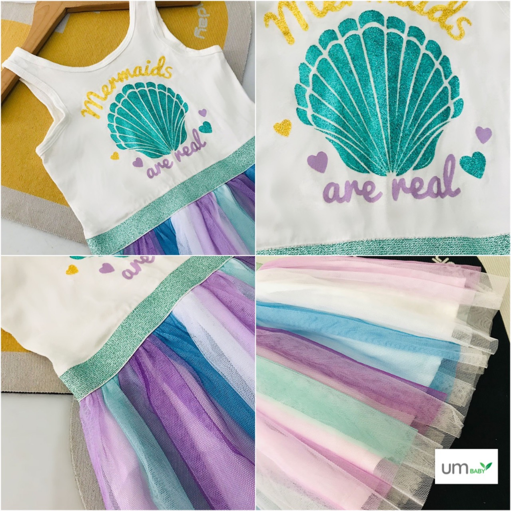 Đầm voan bé gái sắc màu tutu 2-8 tuổi YAMP sát nách in cầu vồng pony mermaid đầm xuất dư bé gái váy đầm trẻ em mùa hè