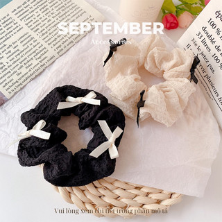 Dây cột tóc, dây buộc tóc scrunchies ren đính nơ september accessories