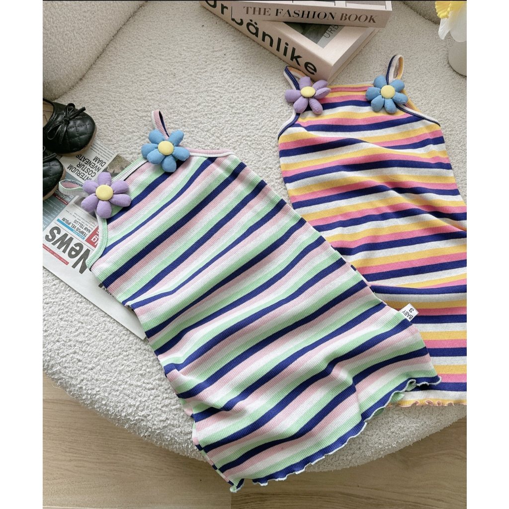 Váy bé gái tăm gân sát nách chữ thêu cho bé từ 10-28kg