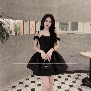 Váy đầm dự tiệc trễ vai nơ xinh tiểu thư