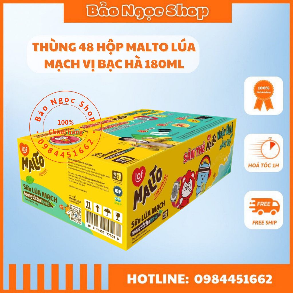 Thùng sữa ca cao lúa mạch Malto vị socola bạc hà 180ml