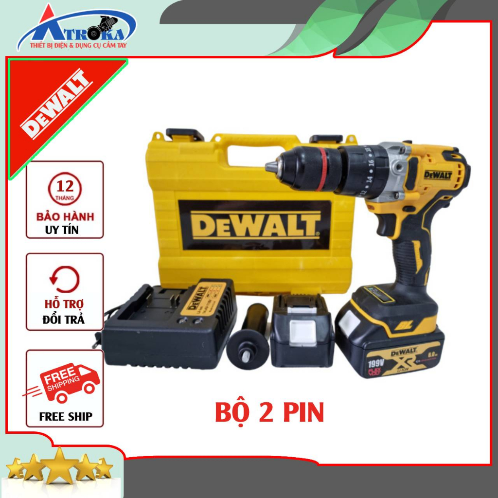 Máy khoan pin Dewalt, động cơ không chổi than, máy khoan pin dewalt 199v đầu 13mm