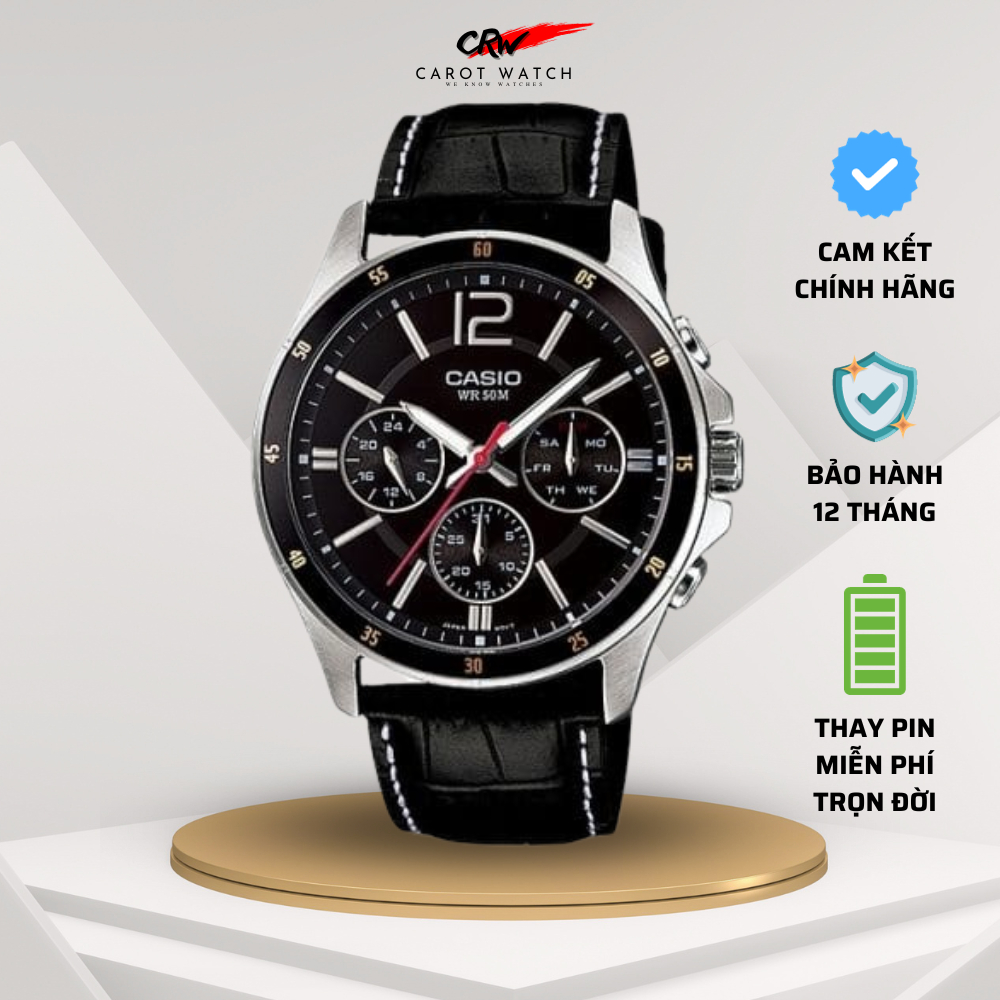 ĐỒNG HỒ NAM CASIO MTP 1374L-1AVDF DÂY DA CHỐNG NƯỚC CAROT WATCH