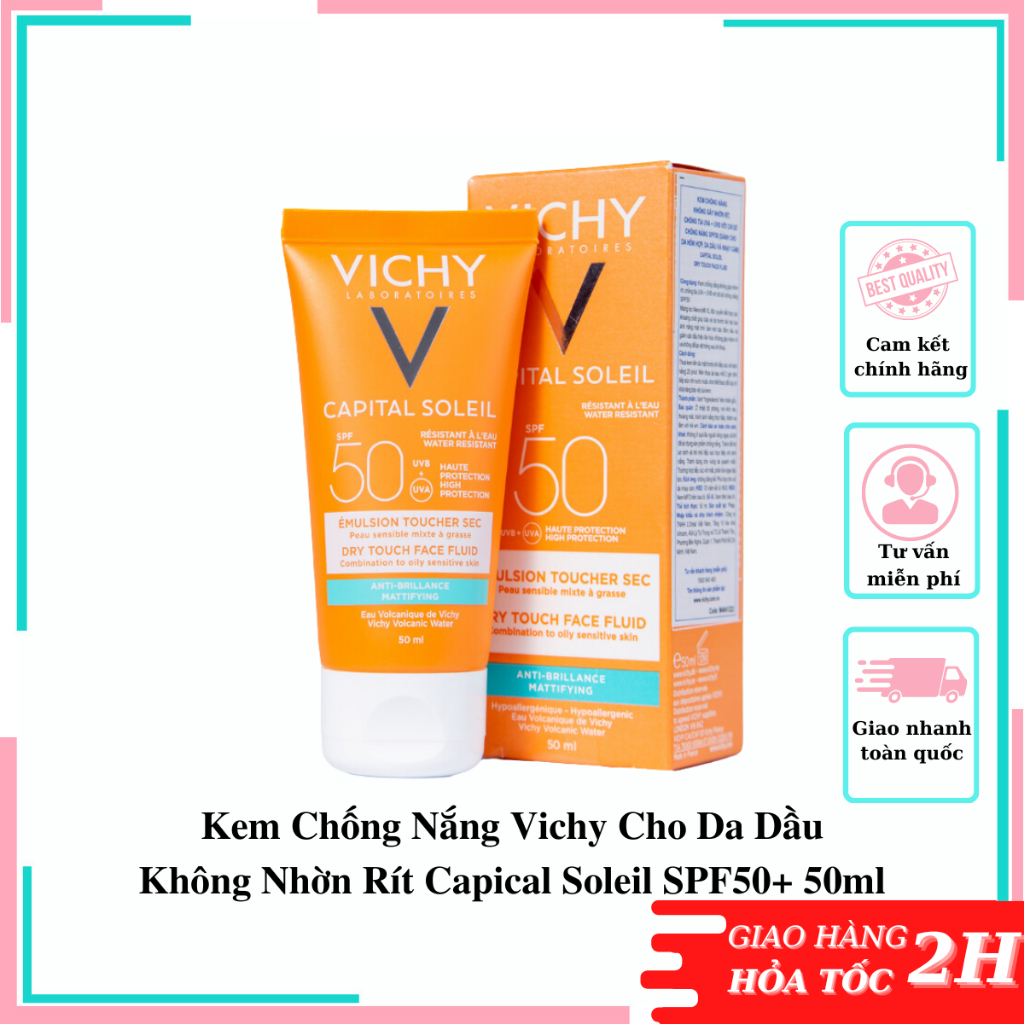 Kem Chống Nắng Vichy SPF 50+ kiềm dầu nâng tông tự nhiên ko bóng nhờn 50ml -Api