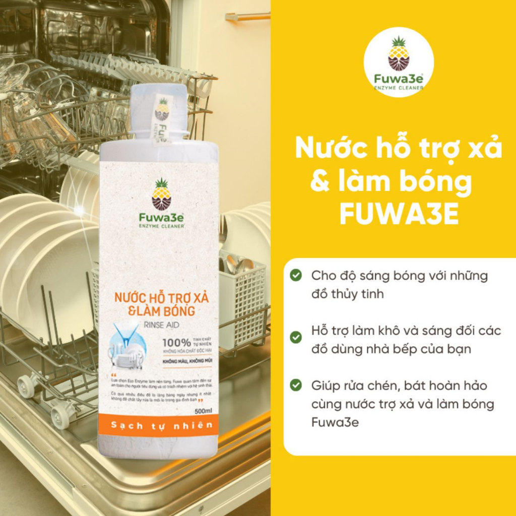 Nước làm bóng fuwa3e 500ml dùng cho Máy rửa bát,nước hỗ trợ xả máy 100% tự nhiên,Gel rửa chén cho máy rửa bát fuwa3e