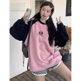 Áo nỉ bông nữ form rộng Áo Sweater nữ cổ tròn phối tay Raplanenh