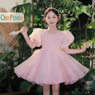 Đầm váy công chúa cho bé oripoon màu hồng kiểu xòe bồng cài nơ xinh, đầm bé gái mặc đi chơi đi tiệc
