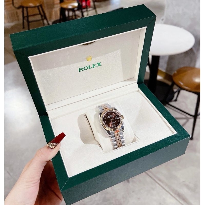 Đồng hồ đeo tay nữ, đồng hồ nữ Rolex size 32mm siêu cao cấp, full box thẻ, Kính Saphire, mặt đính kim cương Swarovski