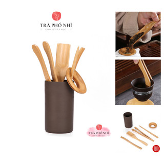 [ Trà Cụ ] Bộ Dụng Cụ Pha Trà Đạo 6 món - Ống đựng Gốm Tử Sa