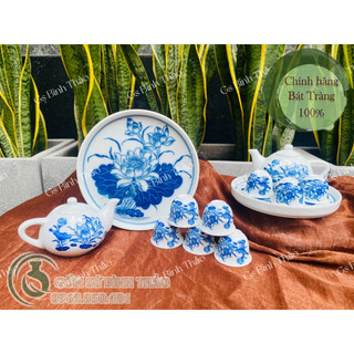 Ấm chén cúng - Bộ trà cúng Họa tiết Sen - Gốm sứ Bát Tràng