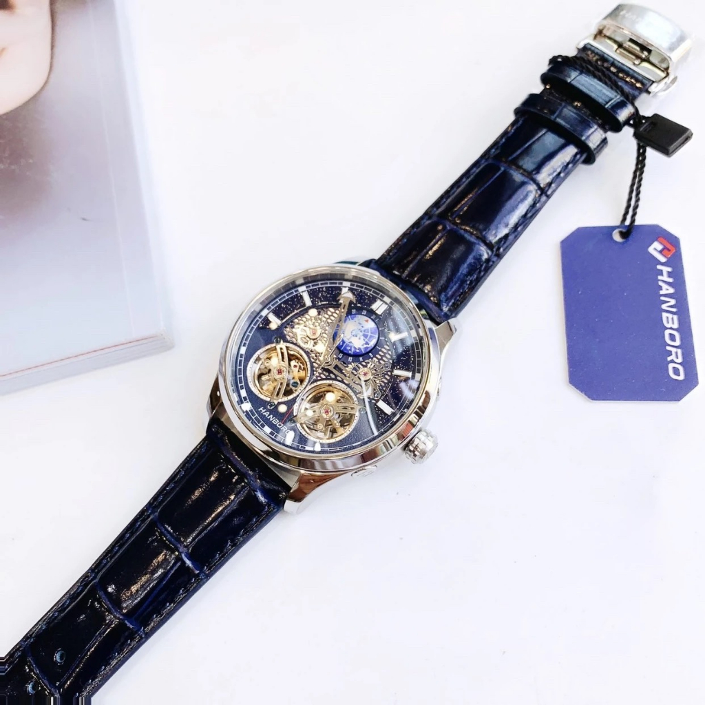 ĐỒNG HỒ NAM HANBORO DÂY DA MÁY AUTOMATIC , SIZE 44MM FULLBOX