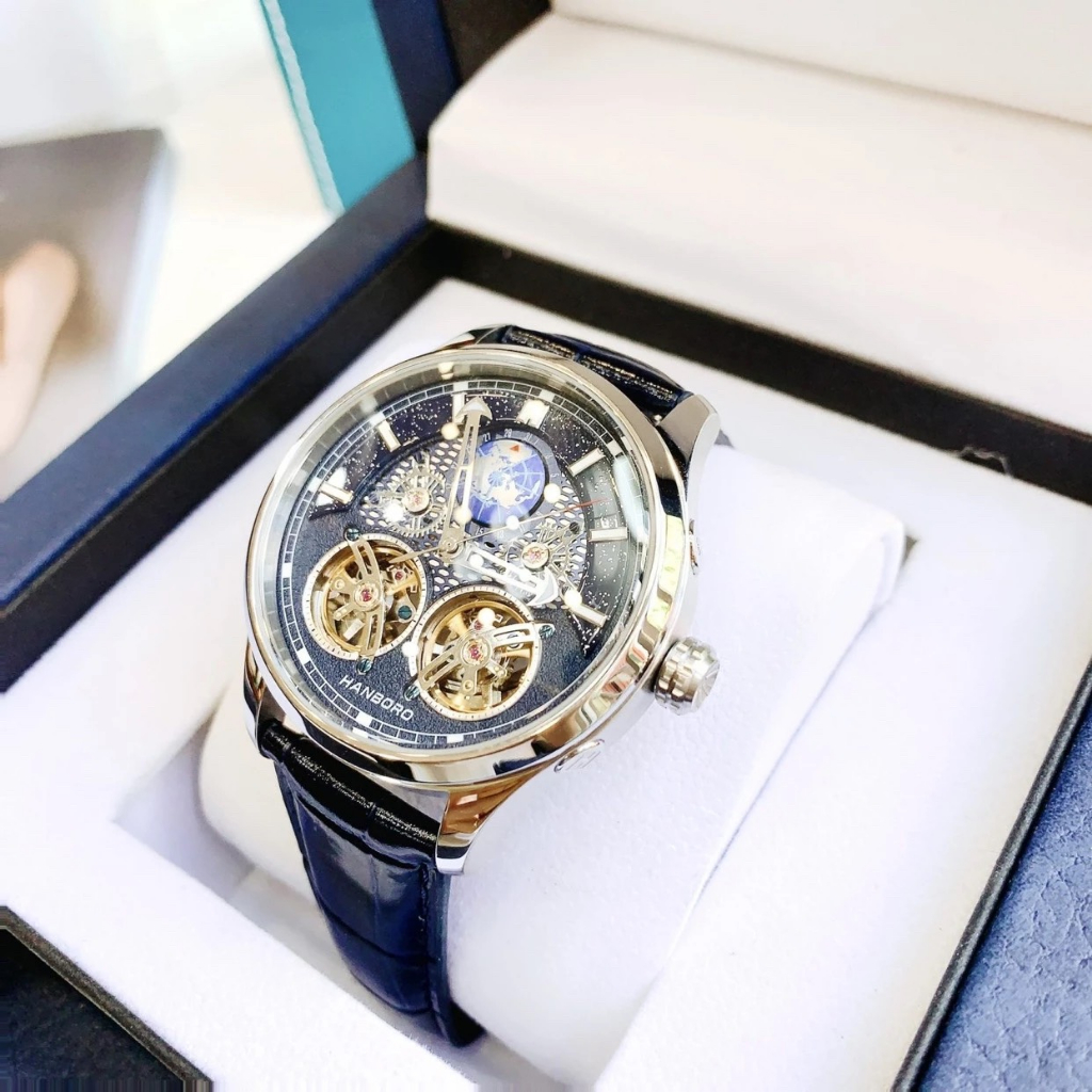 ĐỒNG HỒ NAM HANBORO DÂY DA MÁY AUTOMATIC , SIZE 44MM FULLBOX