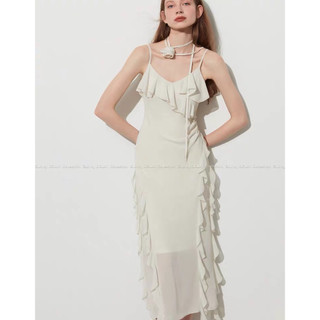 đầm maxi hai dây cổ bèo tua rua kèm dây chocker dự tiệc ( thời trang bigsize vicky.g anitagreen) N923