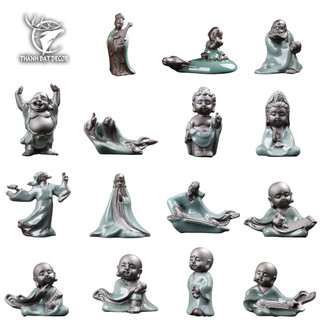 Tượng Gốm Sứ mini Tráng Men Hình Chú Tiểu và Lão Tử Trang Trí Tiểu Cảnh, Cây Bonsai, Cây Cảnh, Hòn Non Bộ, Hồ Thủy Sinh