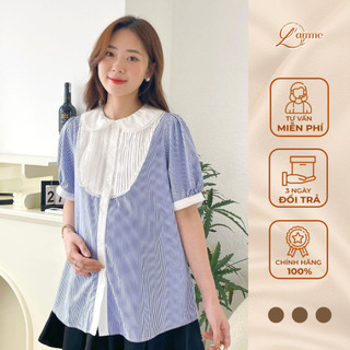 Áo sơmi công sở ngắn tay cho mẹ bầu và sau sinh GIN thiết kế phối cổ yếm màu sắc trẻ trung, tươi sáng thiết kế by L'amme