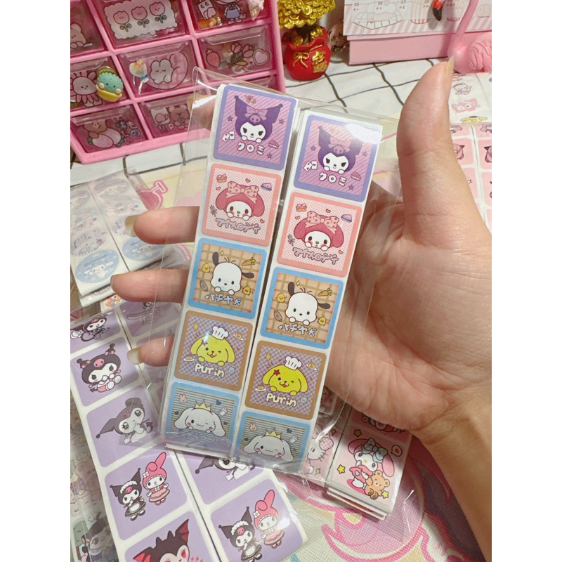 Set 100 miếng dán hoạt hình ngộ nghĩnh, tem dán sticker thank you gói hàng, quà tặng