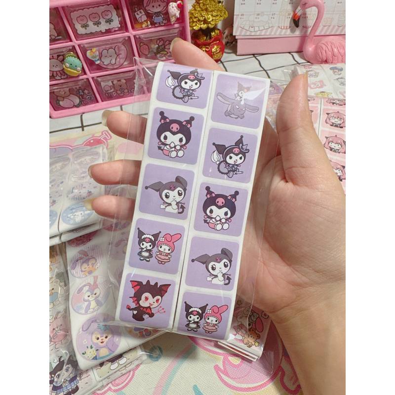 Set 100 miếng dán hoạt hình ngộ nghĩnh, tem dán sticker thank you gói hàng, quà tặng