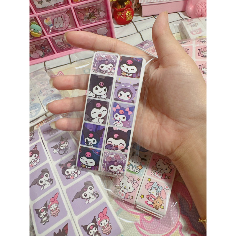 Set 100 miếng dán hoạt hình ngộ nghĩnh, tem dán sticker thank you gói hàng, quà tặng