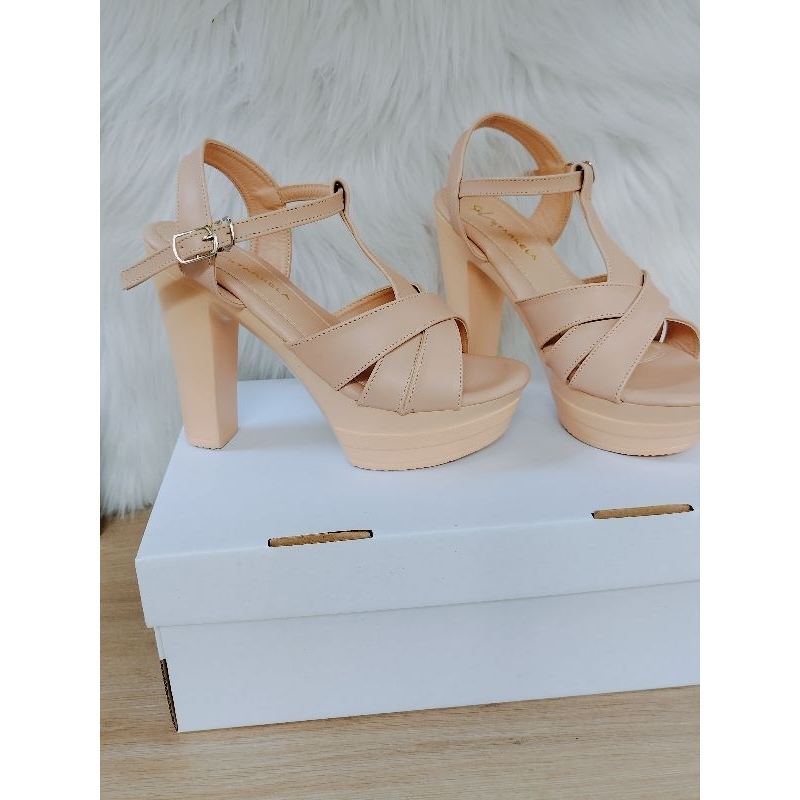 Giày cao gót xuồng  12cm  Quai  chéo  hậu  khóa  gài.