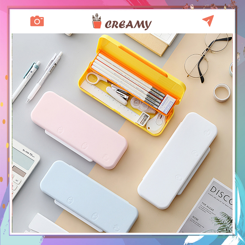 Hộp đưng bút khay đựng bút 2 tầng kiểu dáng Hàn quốc màu pastel siêu đẹp Creamy