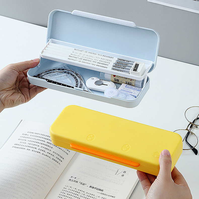 Hộp đưng bút khay đựng bút 2 tầng kiểu dáng Hàn quốc màu pastel siêu đẹp Creamy