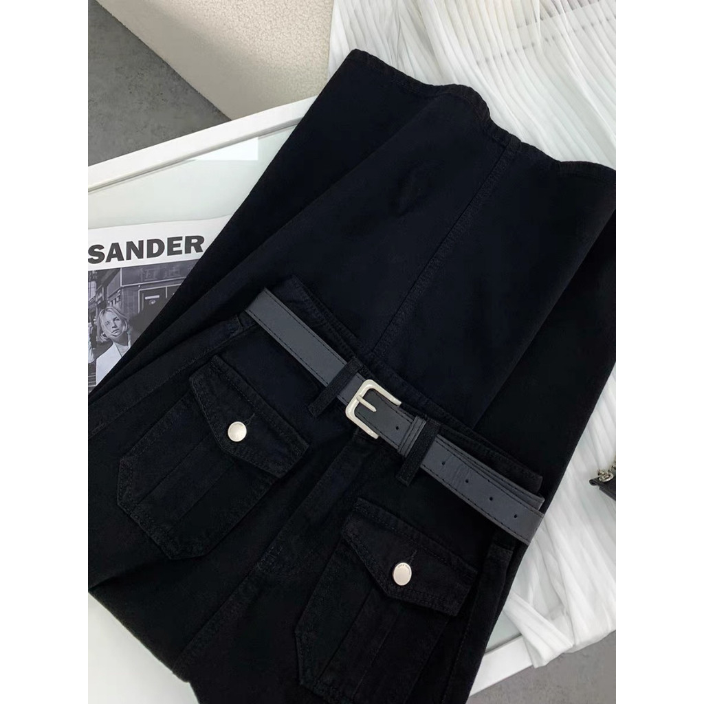 Chân váy jean nữ dài qua gối cạp cao, chân váy KABICO xẻ trước phong cách_A30 | BigBuy360 - bigbuy360.vn