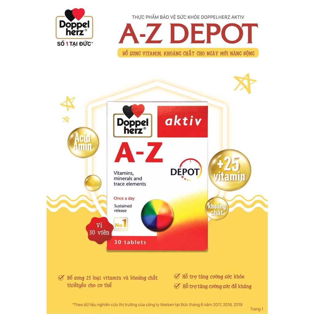 Doppelherz A-Z Depot 30 viên giải phóng chậm chứa 23 loại Vitamin và khoáng chất tổng hợp