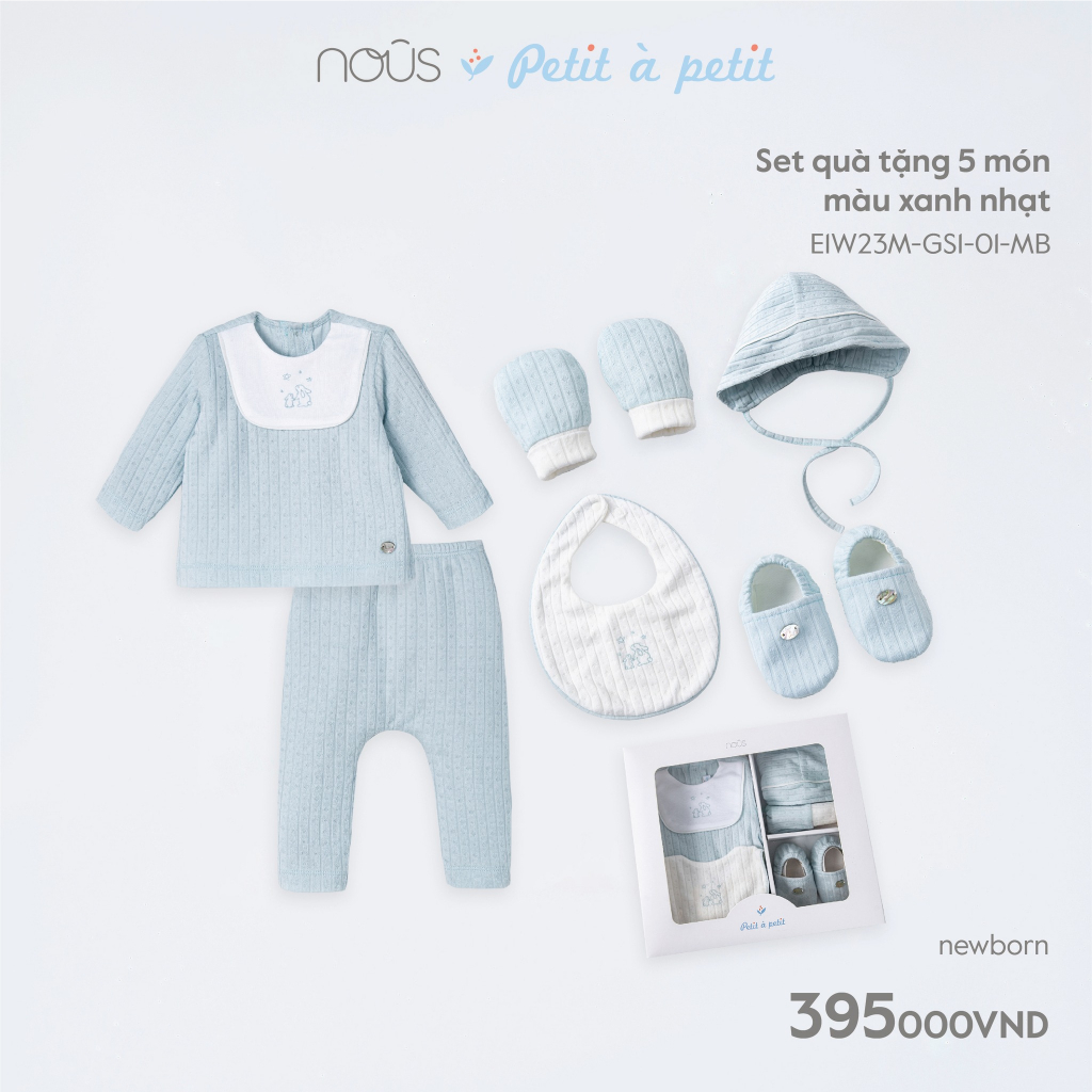 - Set quà tặng sơ sinh màu trắng/xanh cho bé trai bé gái newborn