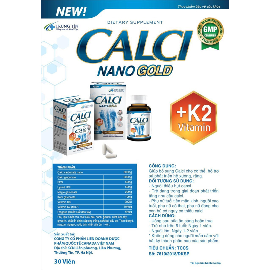 CALCI NANO GOLD- lọ 60 viên-giúp bổ sung calci cho cơ thể PHÒNG NGỪA LOÃNG XƯƠNG - CHUỘT RÚT