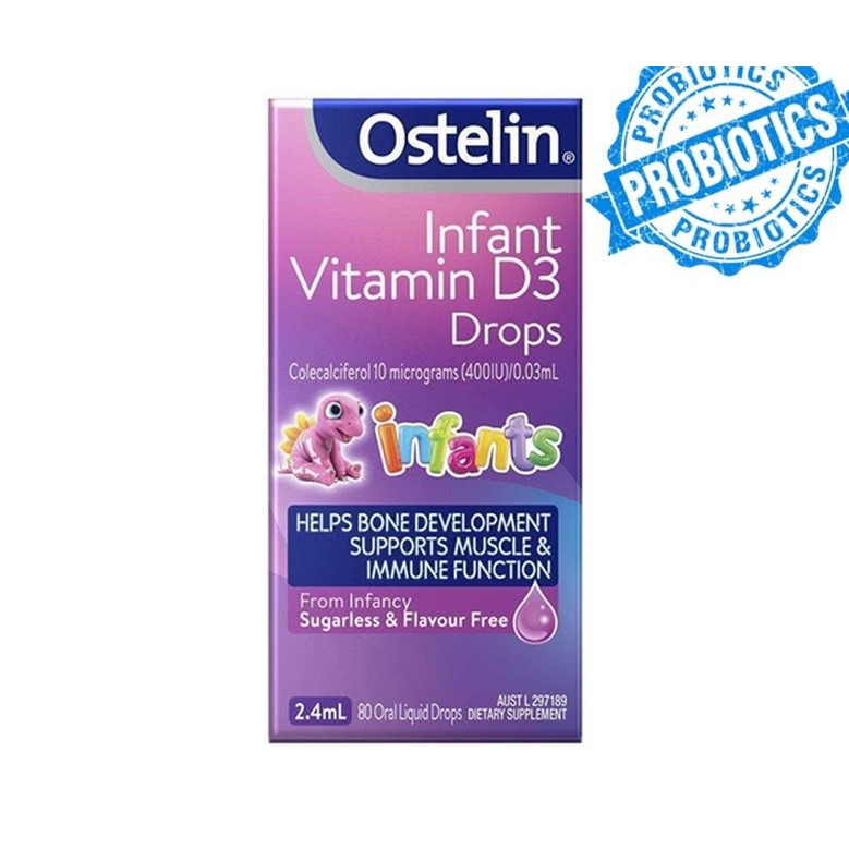 Vitamin D3 và D3 Drop  Ostelin Infant Kid dạng giọt cho trẻ sơ sinh phòng ngừa tình trạng còi xương của bé