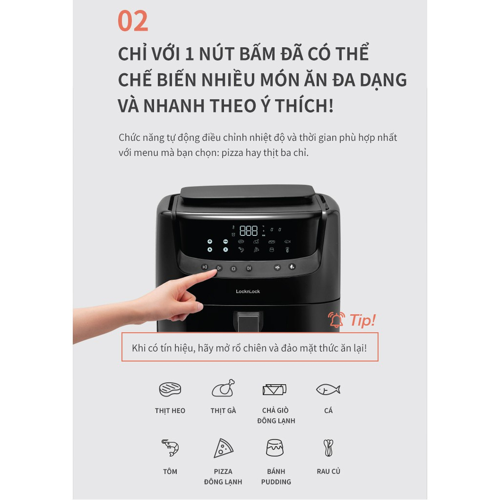 Nồi chiên không dầu & hấp Lock&Lock Steam Air Fryer 7L EJF881 EJF881BLK EJF881IVY - Hàng Chính Hãng