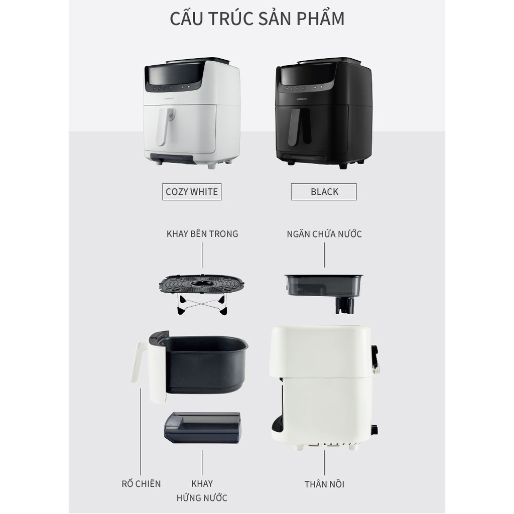 Nồi chiên không dầu & hấp Lock&Lock Steam Air Fryer 7L EJF881 EJF881BLK EJF881IVY - Hàng Chính Hãng