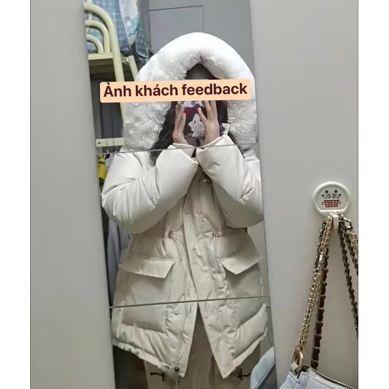 Áo phao dáng dài mũ lông hàng QC L1