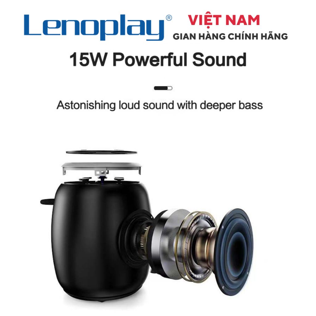 Loa LenoPlay TR5| Loa nghe nhạc Bluetooth Công suất 15W, Pin 1800mAh, Kháng nước - Chính hãng, Bảo hành 12Th - OBIBI