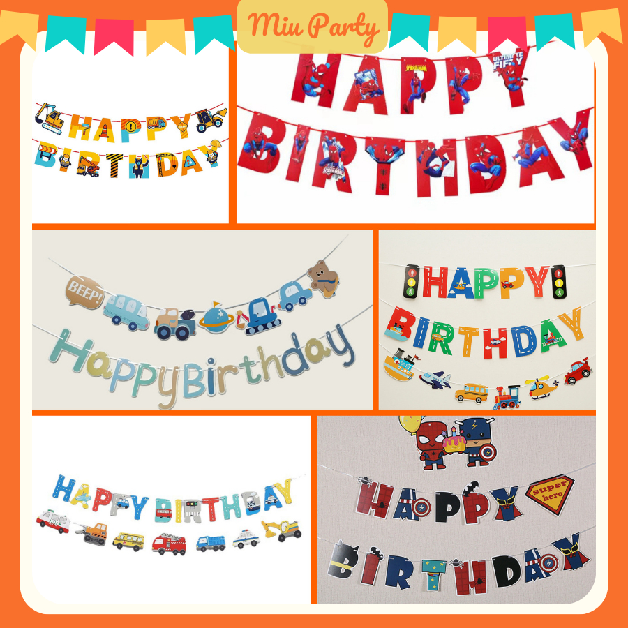 Dây Chữ HAPPY BIRTHDAY, Dây Treo Trang Trí Sinh Nhật Cho Bé Trai - Miu Party
