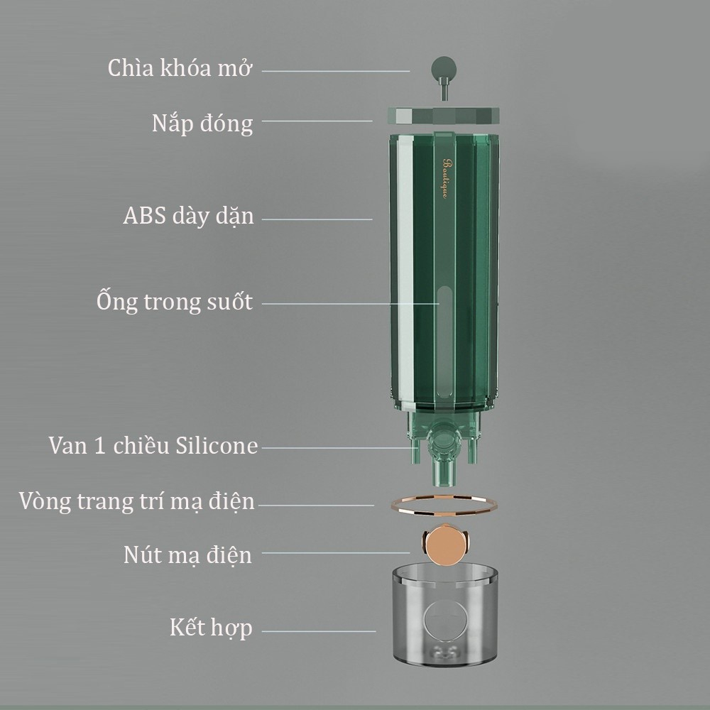 Hộp Đựng Sữa Tắm Dán Tường, Bình Nhả Dầu Gội Nước Rửa Tay Dung Tích 450ml Chất Liệu Nhựa ABS (Ecoco Việt Nam)