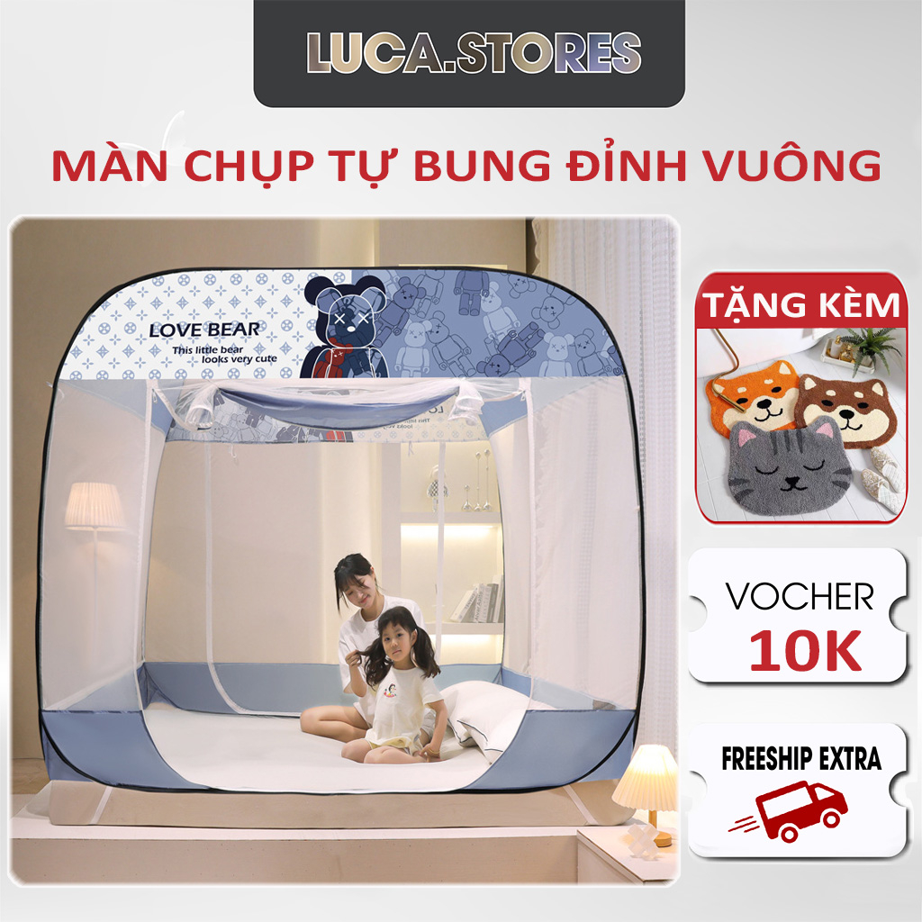 Màn Chụp Tự Bung Đỉnh Vuông Có Viền Chống Muỗi Mùng Chụp Chống Muỗi Người Lớn Và Trẻ Em