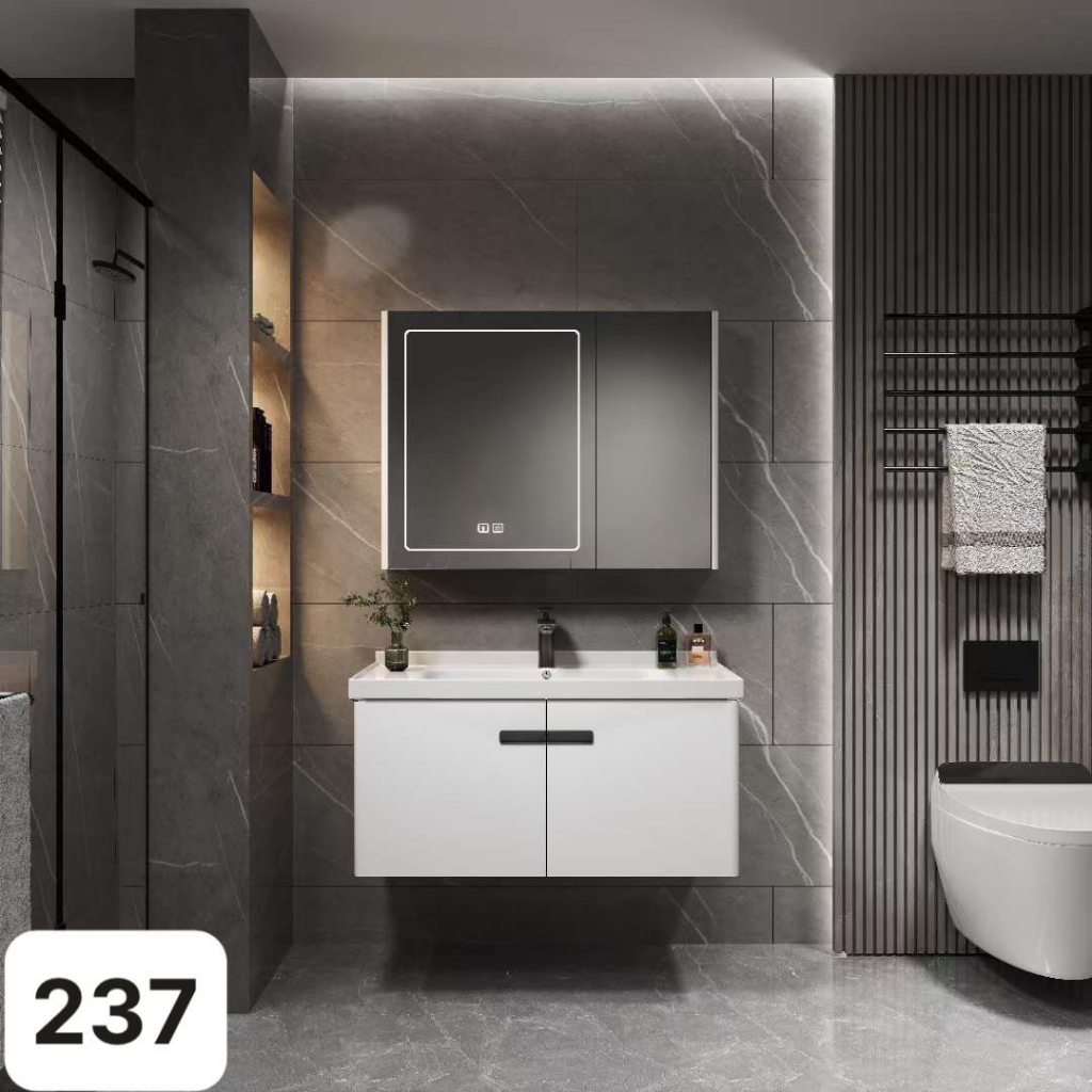 Bộ tủ lavabo, rửa mặt kèm gương hộp siêu nhẹ có đèn Led 237 . kích thước 60-70- 80 -100cm
