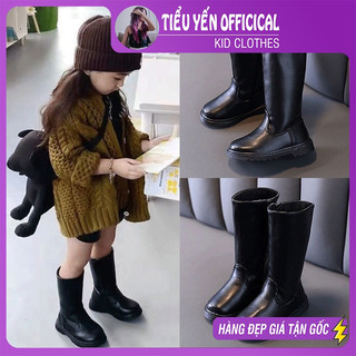 Giày dép trẻ em, Boot da đen cao cổ phong cách cá tính size 26-36 G158 | Tiểu Yến KID