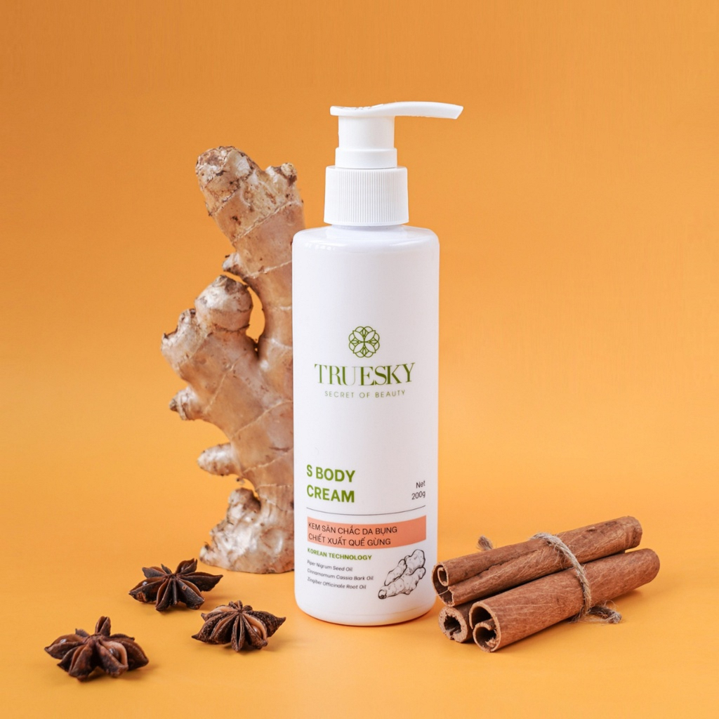 [ Bigsize ] Kem tan mỡ bụng Truesky S Body Cream chiết xuất Quế Gừng an toàn và hiệu quả 200g